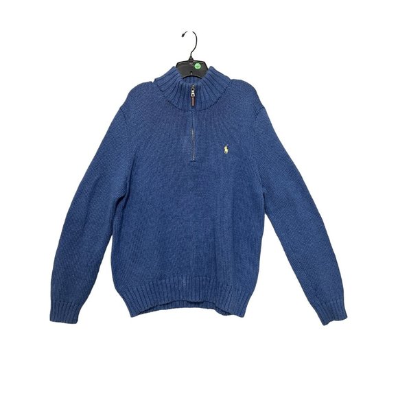 VTG Polo Ralph Lauren French-Rib Half-Zip Pullover Sweater Blue Sz Mens Lg - Picture 1 of 9
